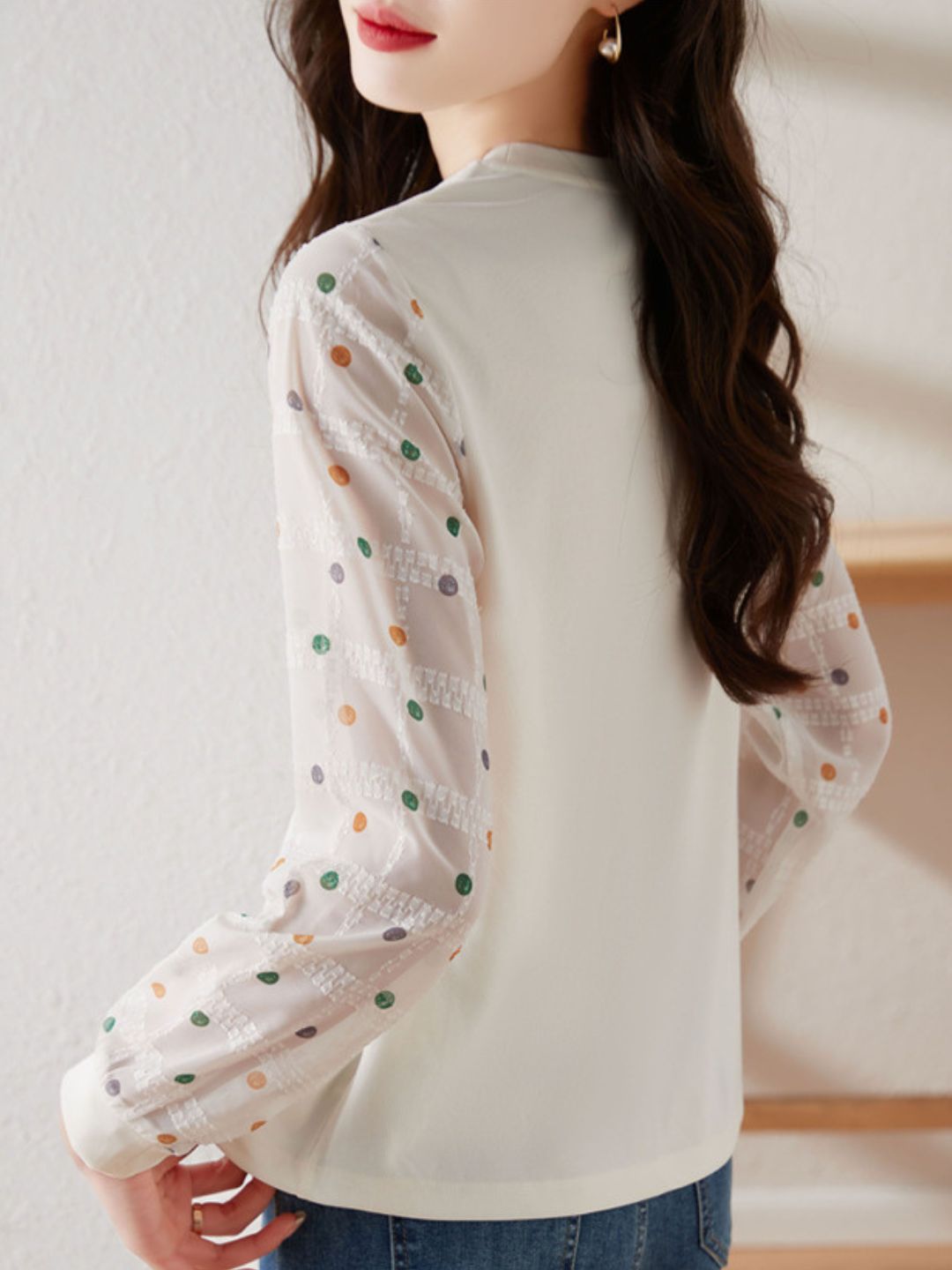 Polka Dot Long Sleeve Knit Top