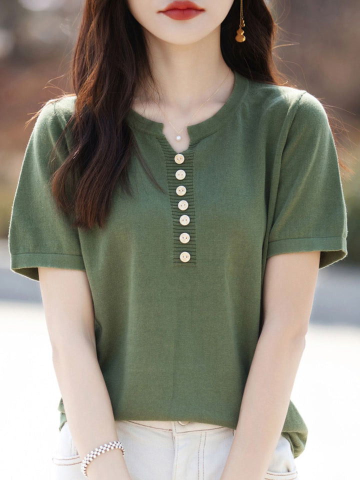 V-Neck Solid Color Loose Top