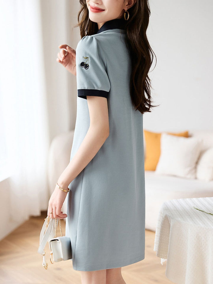 Polo Collar Contrasted Color Stitching Dress