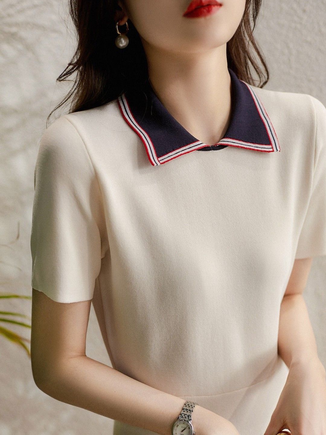 Polo Neck A-Line Knit Dress