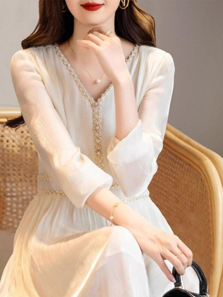 Elegant V-Neck Long-Sleeved Dress