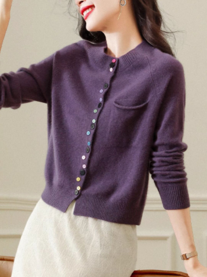 Colorful Button Cardigan Sweater - Red