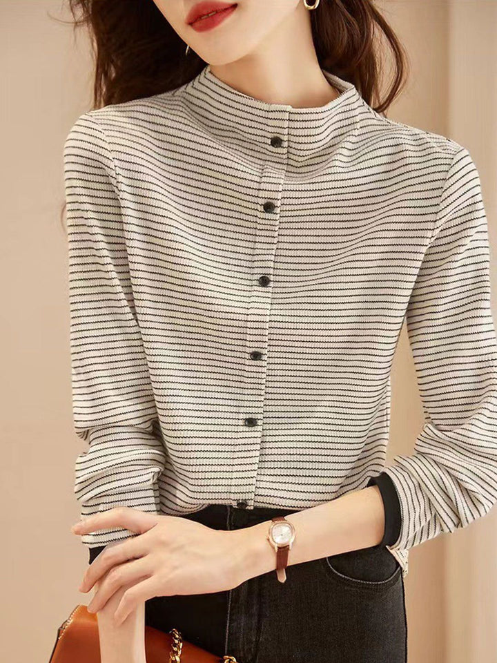 Classic Turtleneck Contrasted Striped Knitted Top