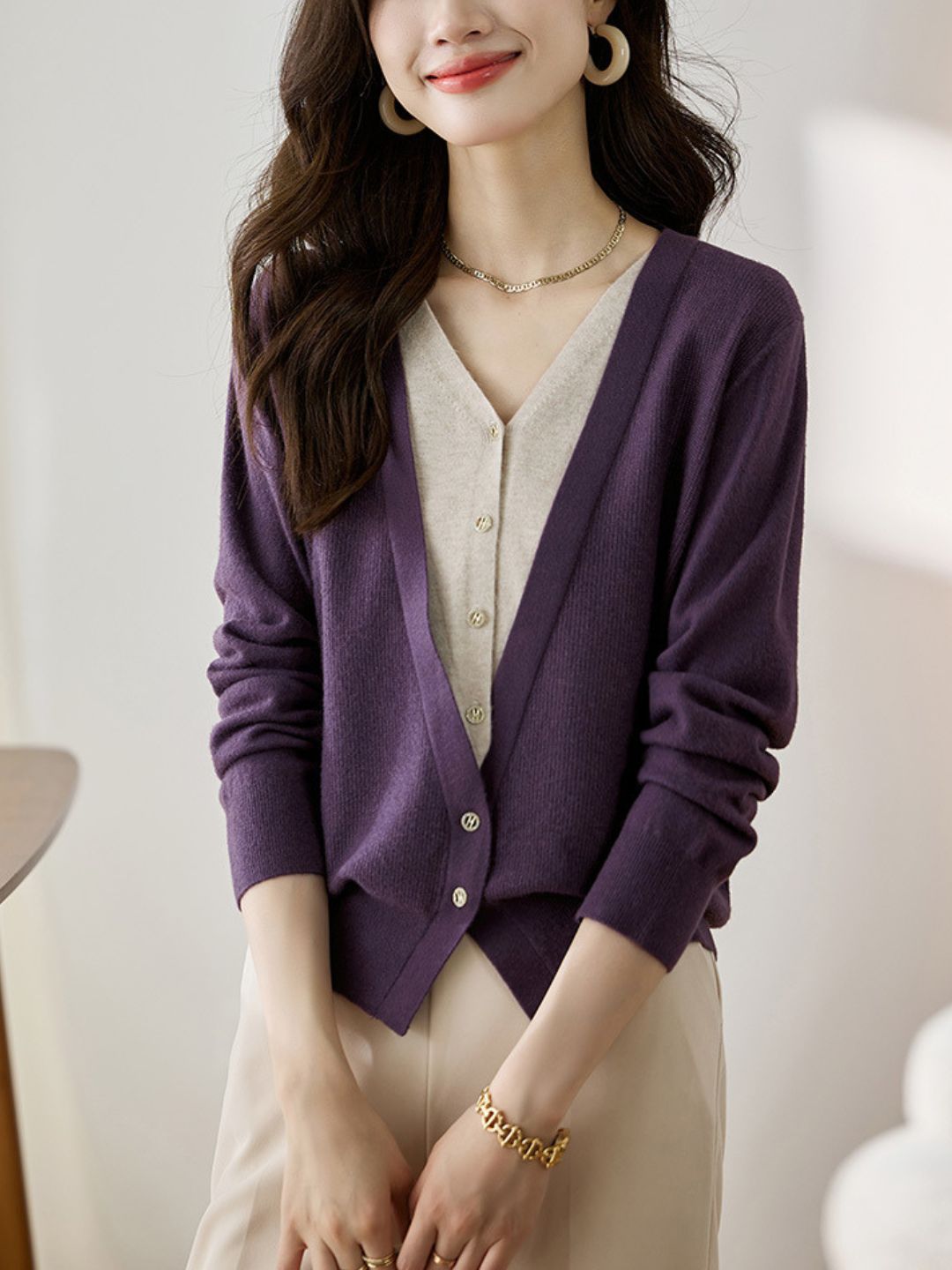 Colorblock Knitted Cardigan - Red