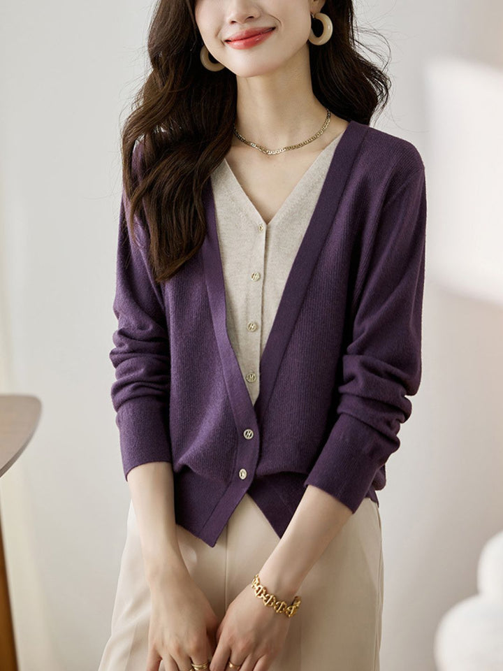 Colorblock Knitted Cardigan - Red