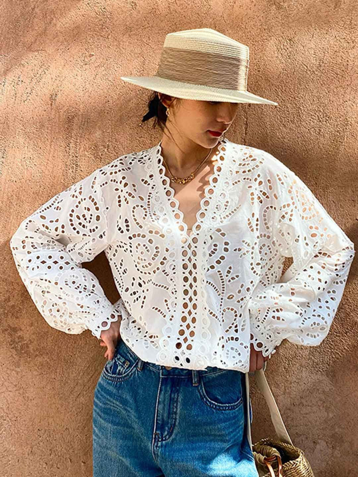 Classic V-neck Embroidered Top