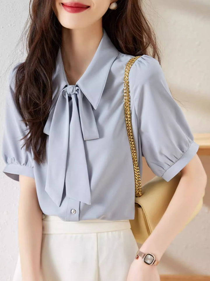 Classic Bow Chiffon Shirt - White