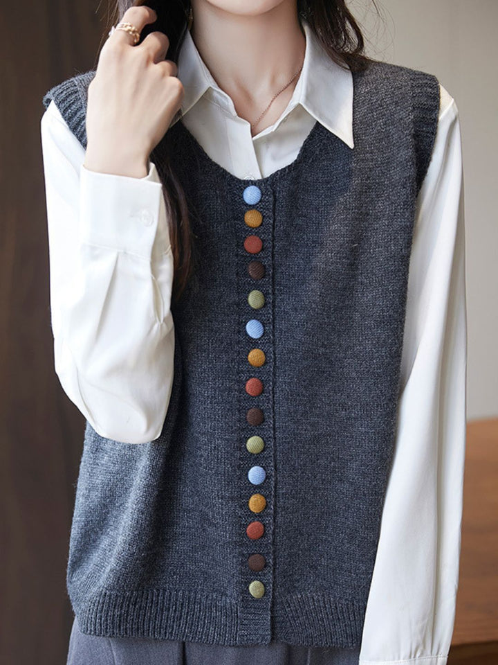 Rainbow Button Knit Vest - Red