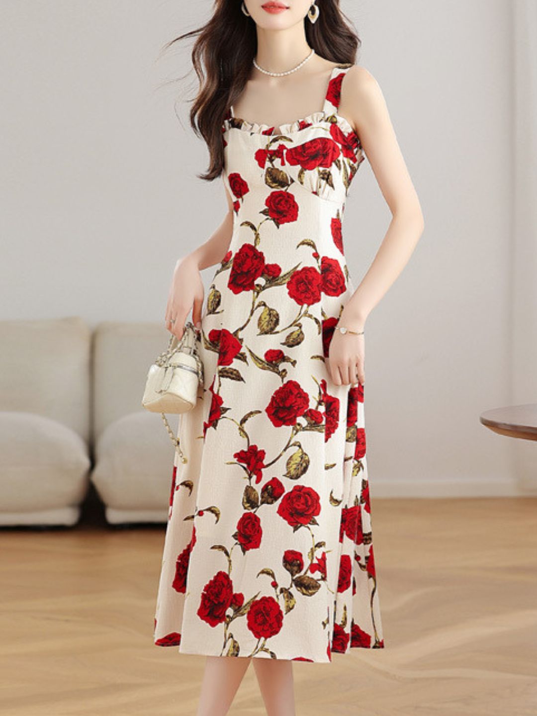 Red Rose Floral Sling Dress
