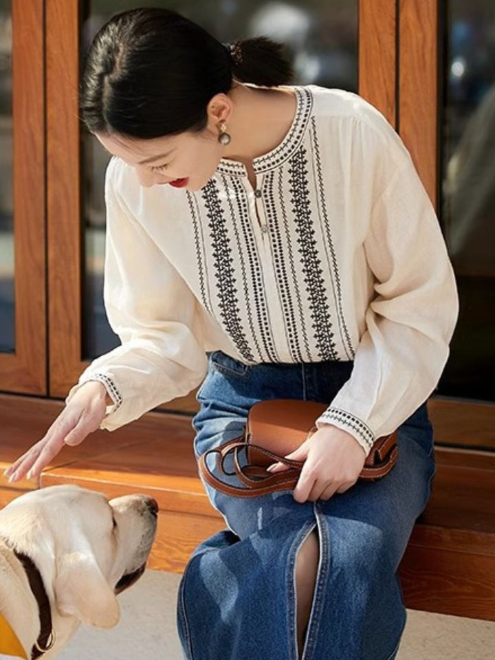 Classic Crew Neck Embroidered Shirt