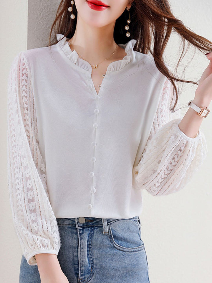 Elegant Lace Lantern Sleeve Top - Pink