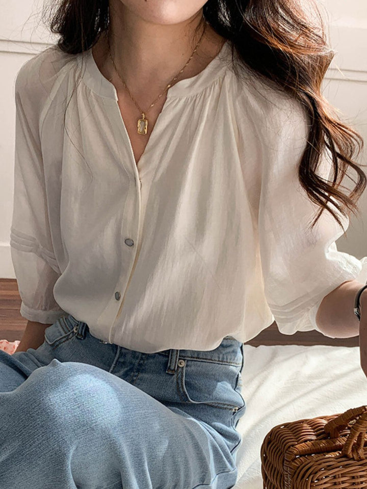 Casual V-Neck Pleated Top