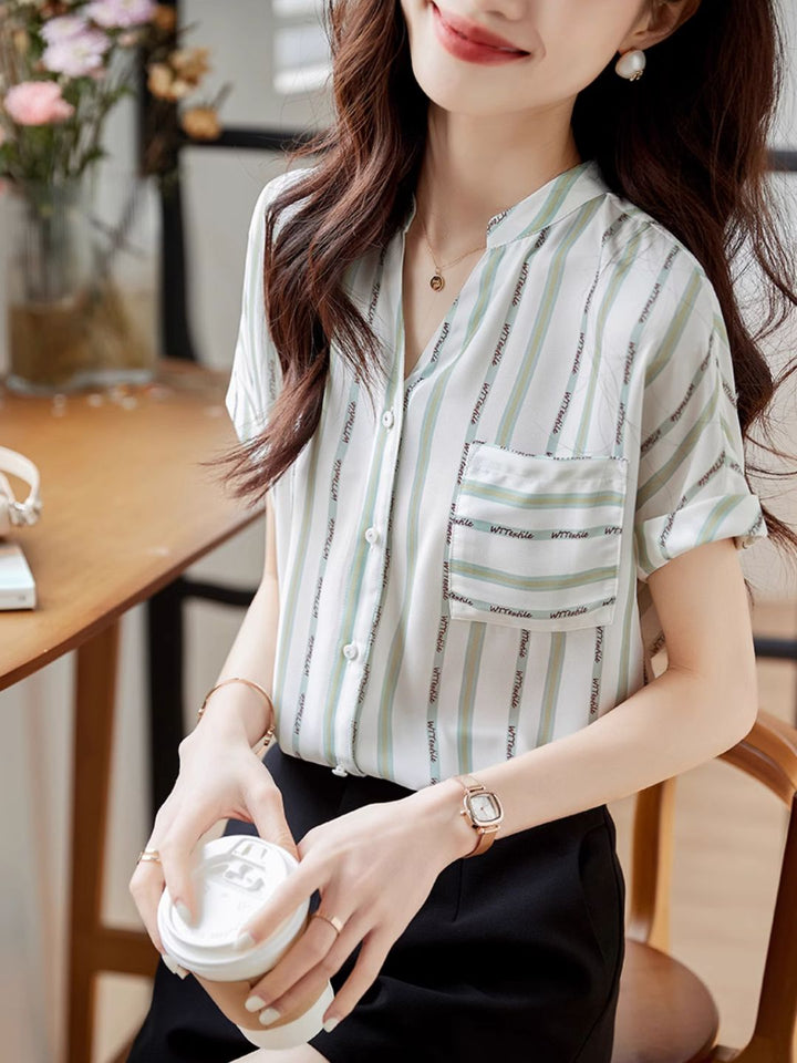 V-neck Versatile Striped Shirt