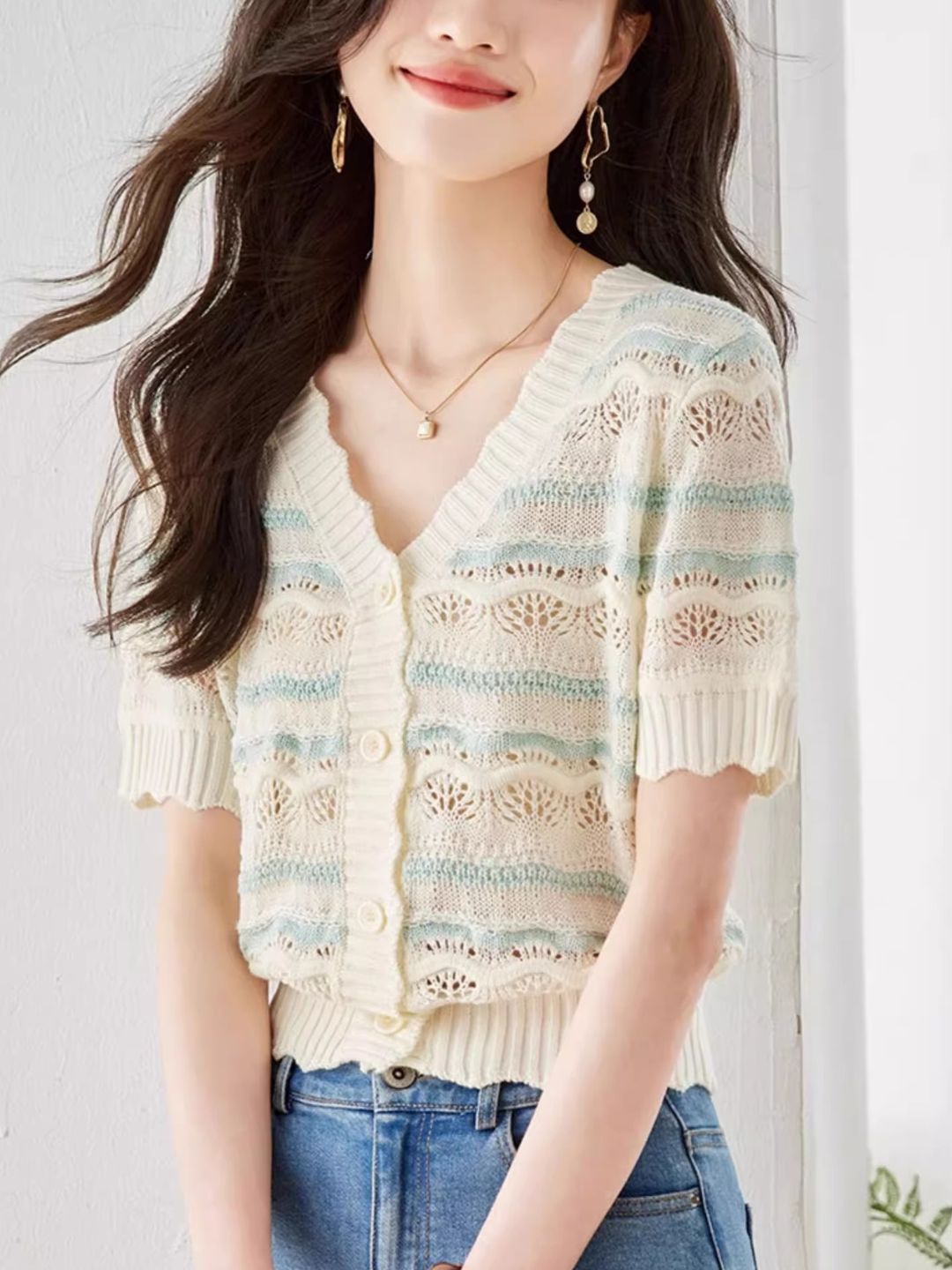 Retro Striped Short-sleeved Shirt