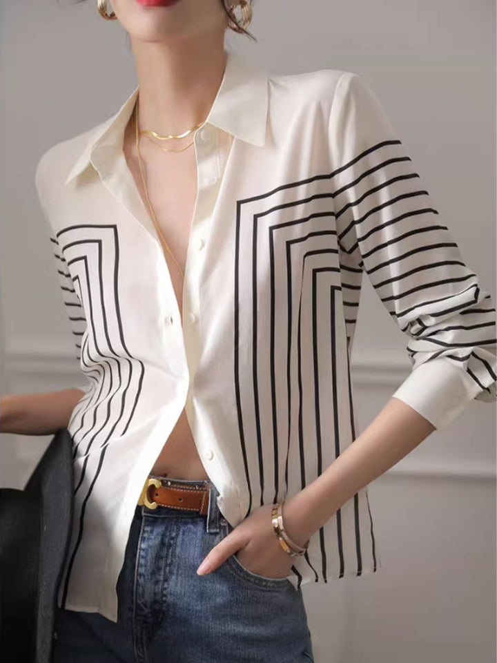 Temperament Striped Shirt Long Sleeve Top