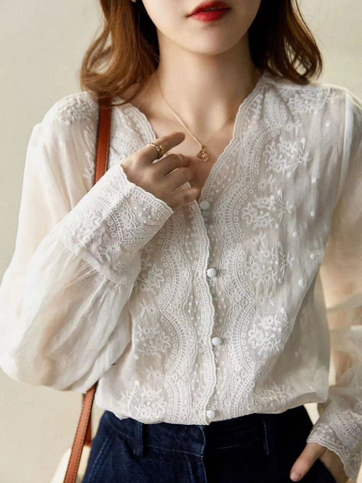 Simple Design V-Neck Shirt White