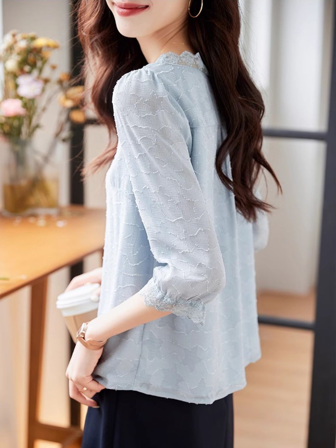 V-neck Lace Loose Top