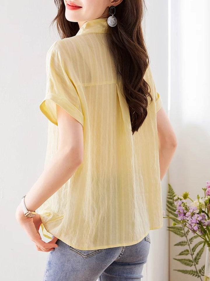 Retro Vertical Striped Short Sleeve Shirt