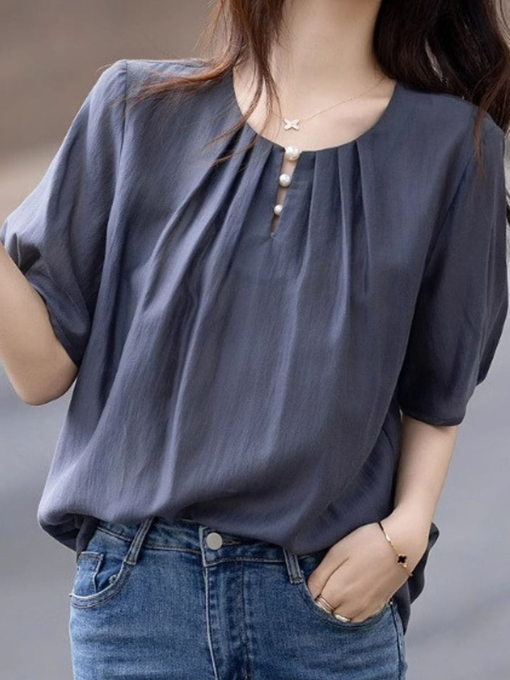 Round Neck Teardrop Button Top