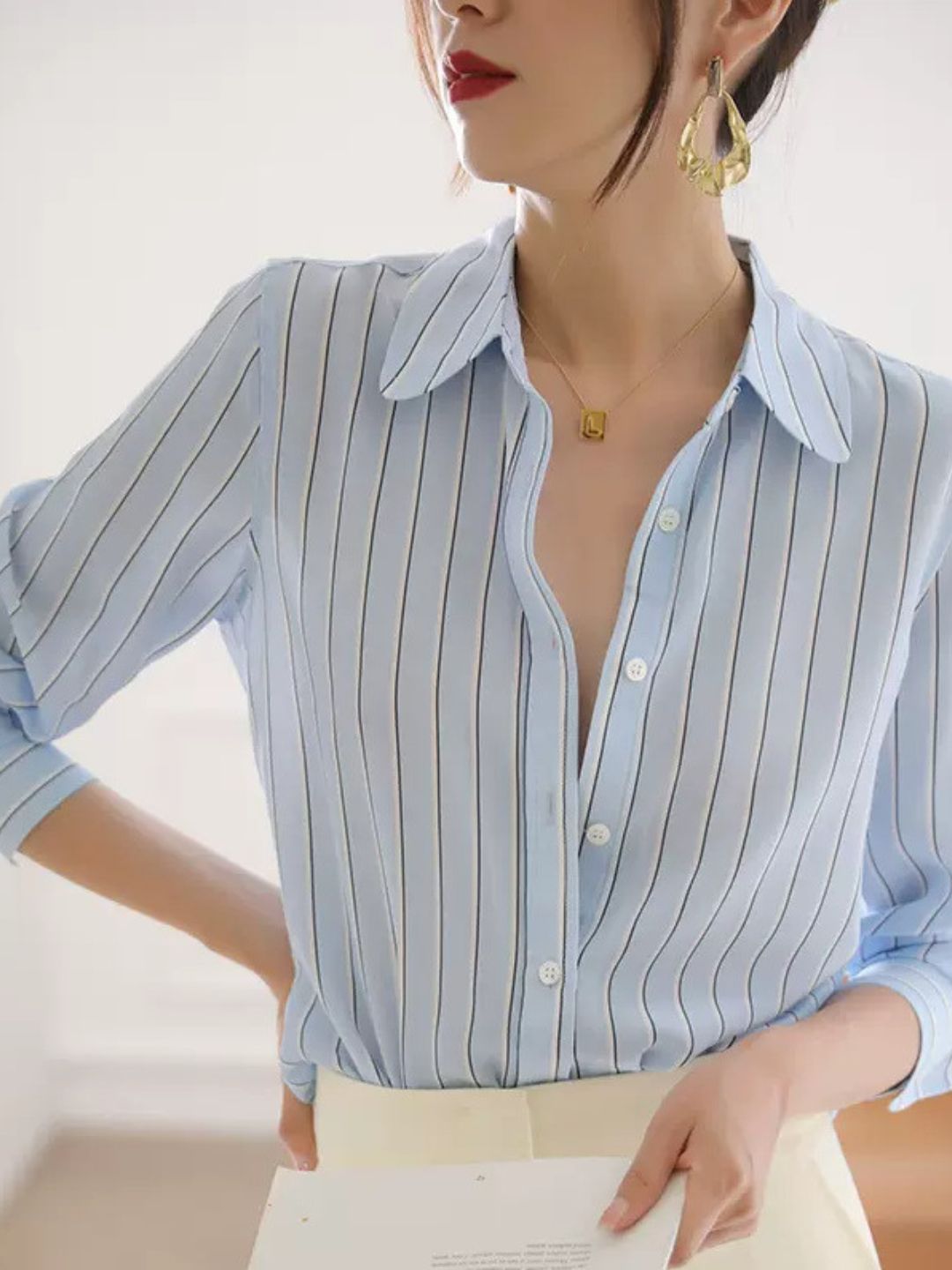 Commuter Lapel Striped Shirt