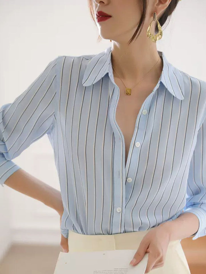 Commuter Lapel Striped Shirt