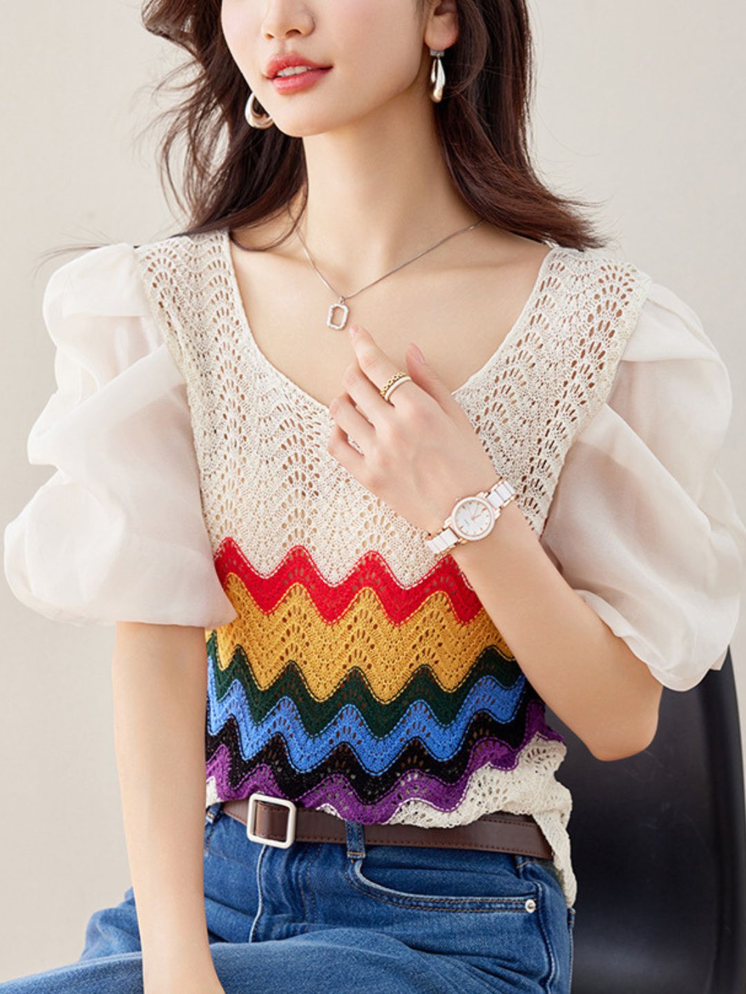 Elegant Puff Sleeve Knit Top