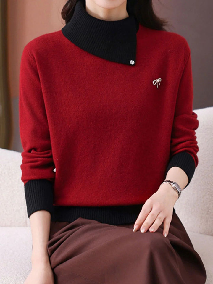 Classic Turtleneck Contrasted Panelled Knitted Sweater