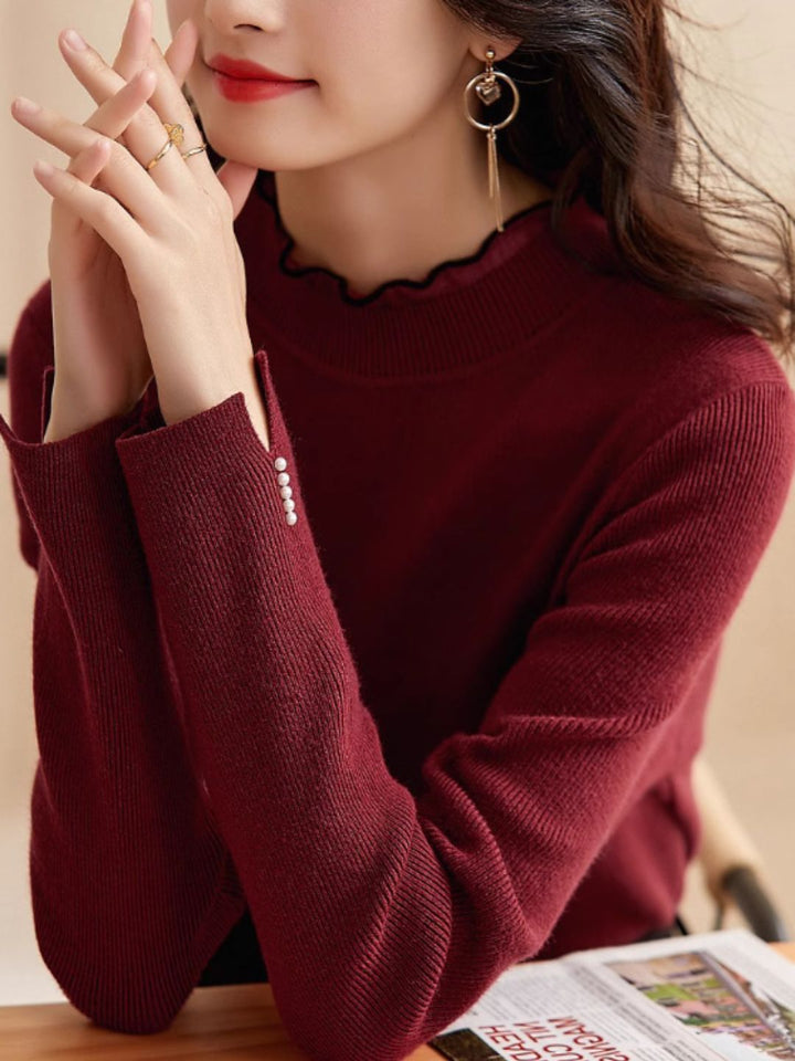 Solid Color Knitted Sweater - Red