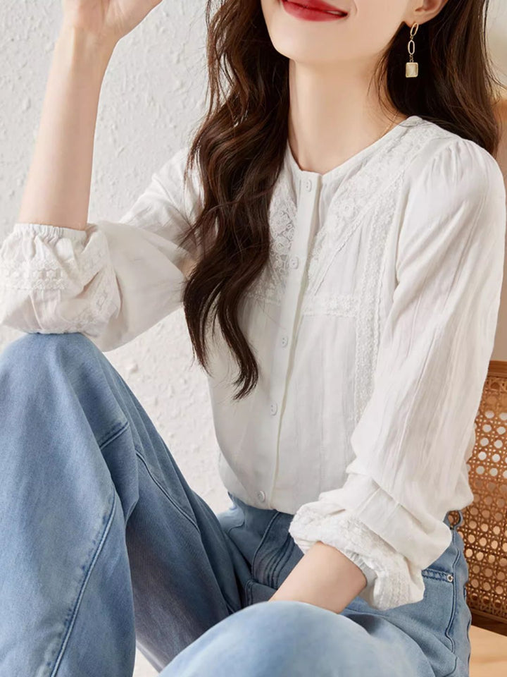 Versatile Lace Long Sleeve Shirt - Red