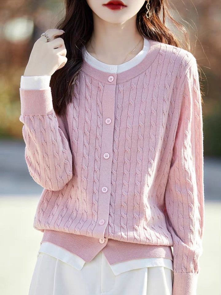 Loose Crew Neck  Splicing Top - Pink