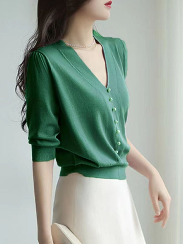 V-neck Sweater Top - Red