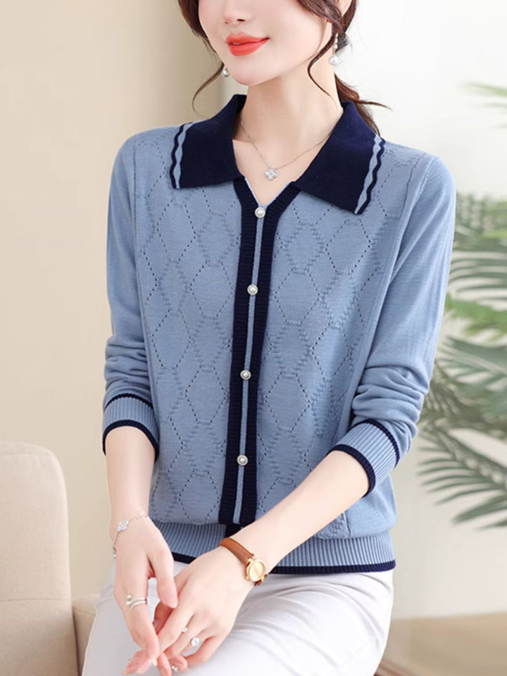 Classic Lapel Knitted Sweater - Green