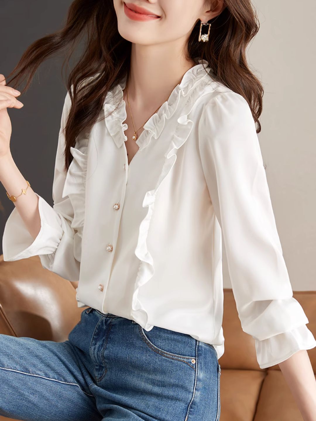 Chic Collar Long Sleeve Shirt