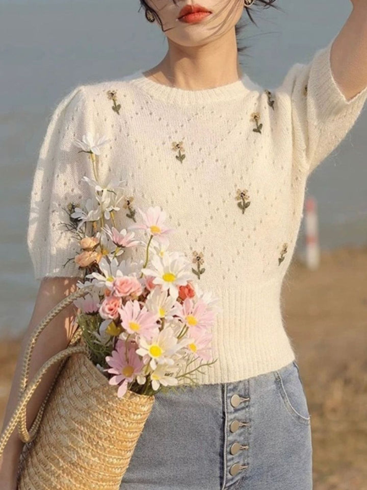 Embroidered Top - Round Neck
