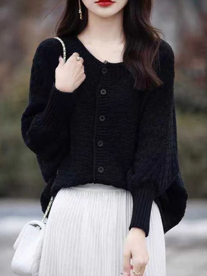 Classic Crew Neck Sweater with Balloon Sleeves