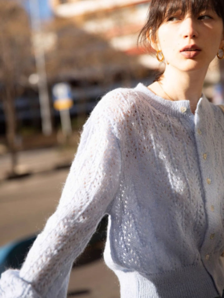 French Retro Hollow Sweater - Purple