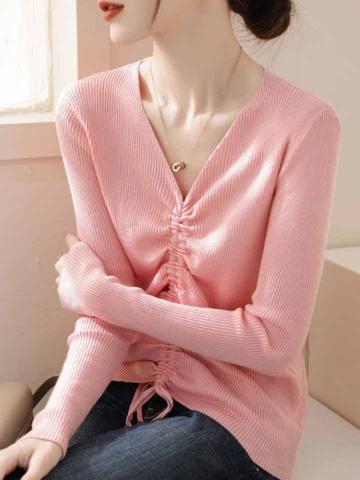 V-neck Drawstring Sweater