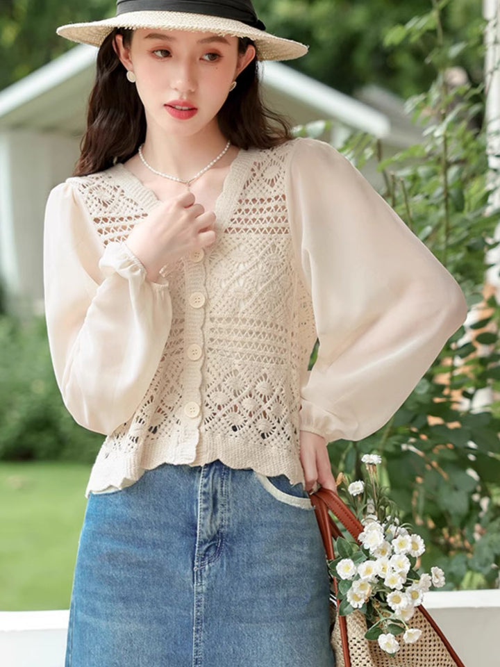 French V-neck Hollow Top