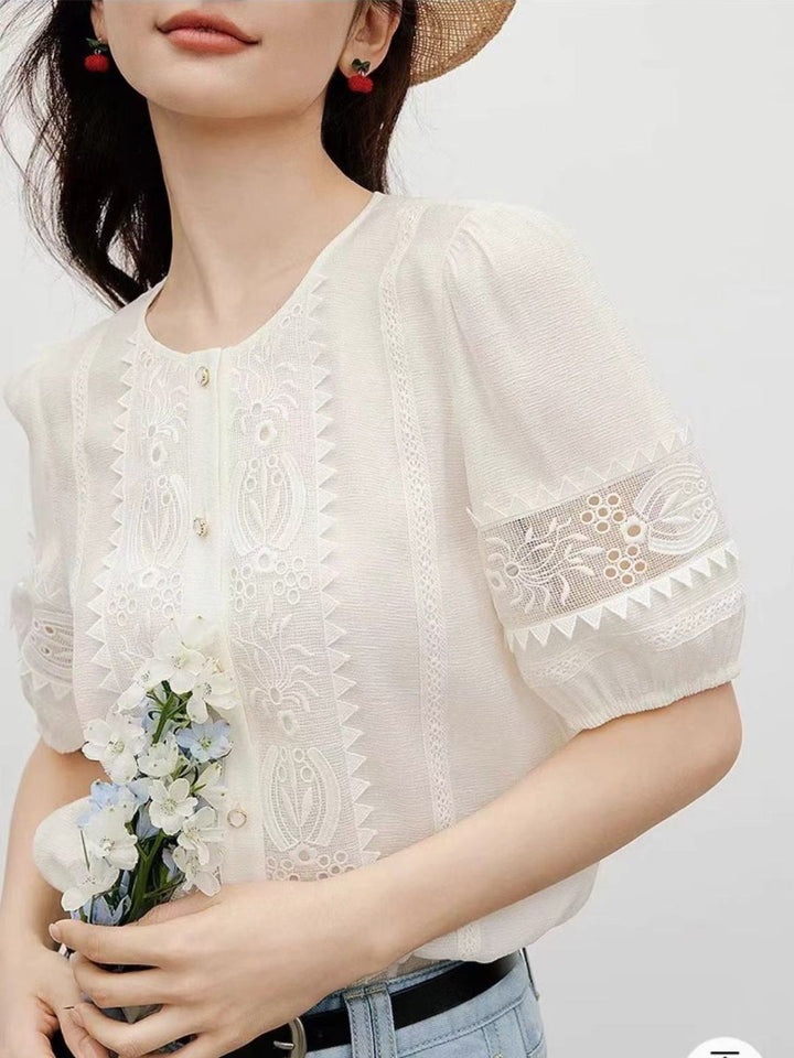 Round Neck Lace Embroidered Shirt