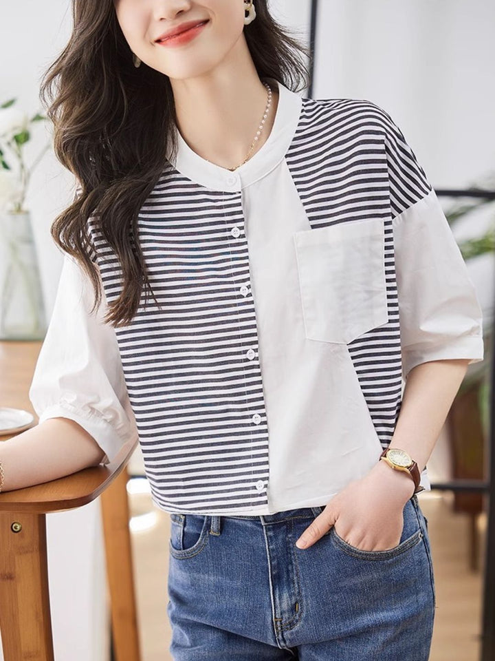 Paneled Striped Top - White