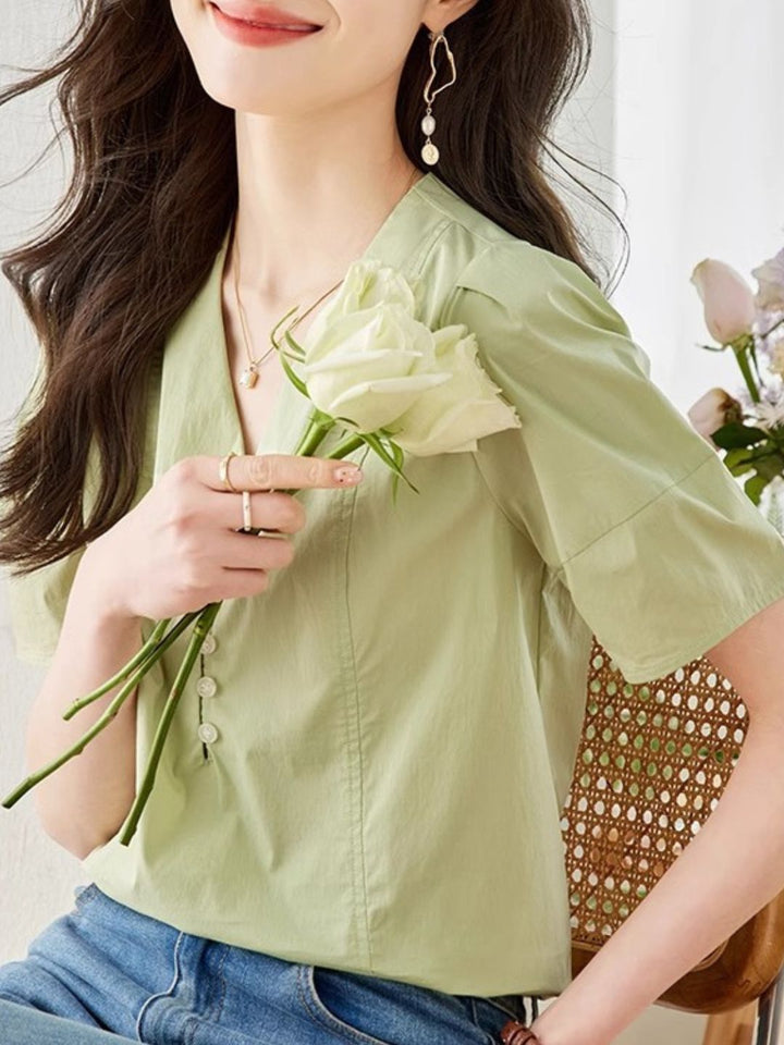 V-neck Puff Sleeves Elegant Shirt