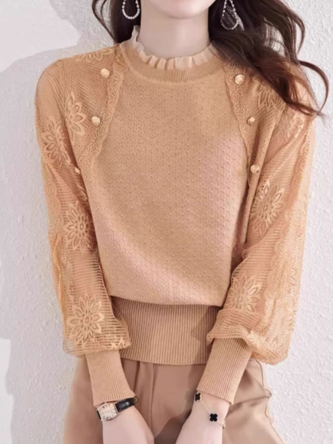 Chic Thin Lace Knitted Bottoming Sweater