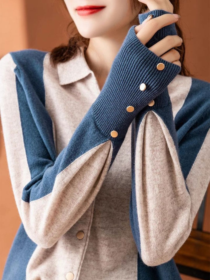 Fashion Lapel Contrast Color Sweater