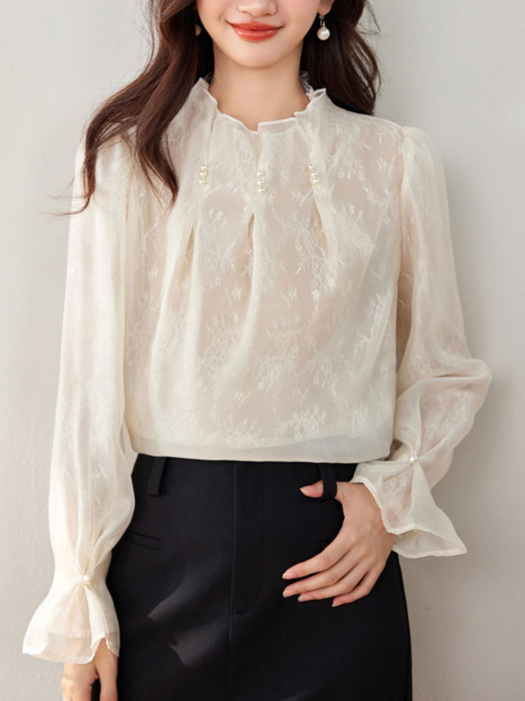 Pearl Pleated Chiffon Top