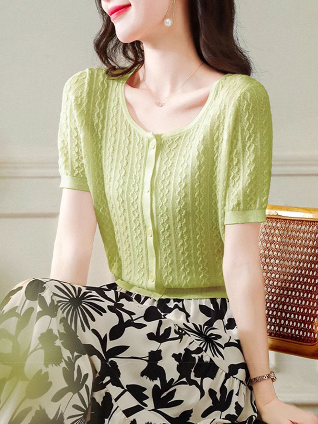 Button-down Cardigan Slim Fit Knitted - Purple