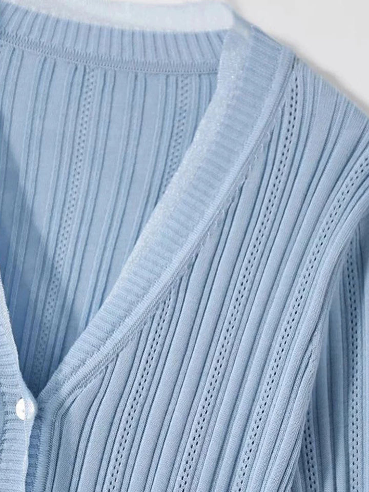 Vintage V-Neck Knitted Cardigan -Blue