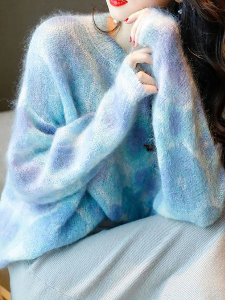 Loose Crew Neck Contrasted Knitted Sweater