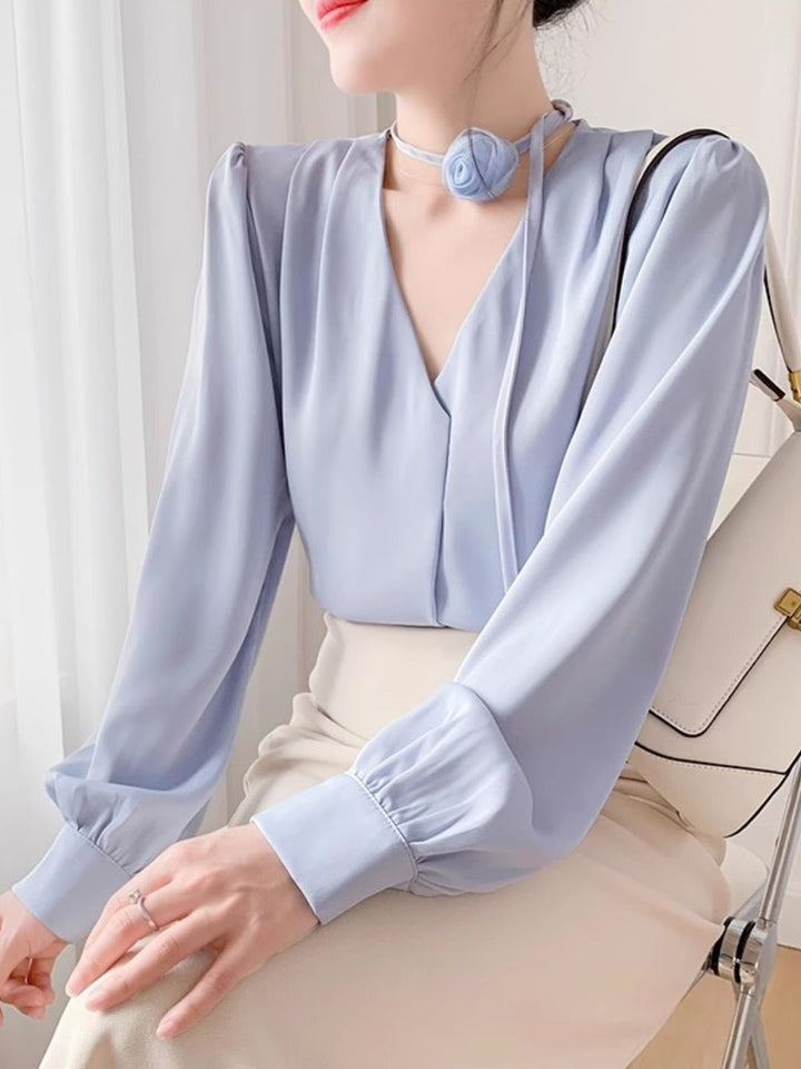 Gentle Style Rose Halter Neck Chiffon Shirt
