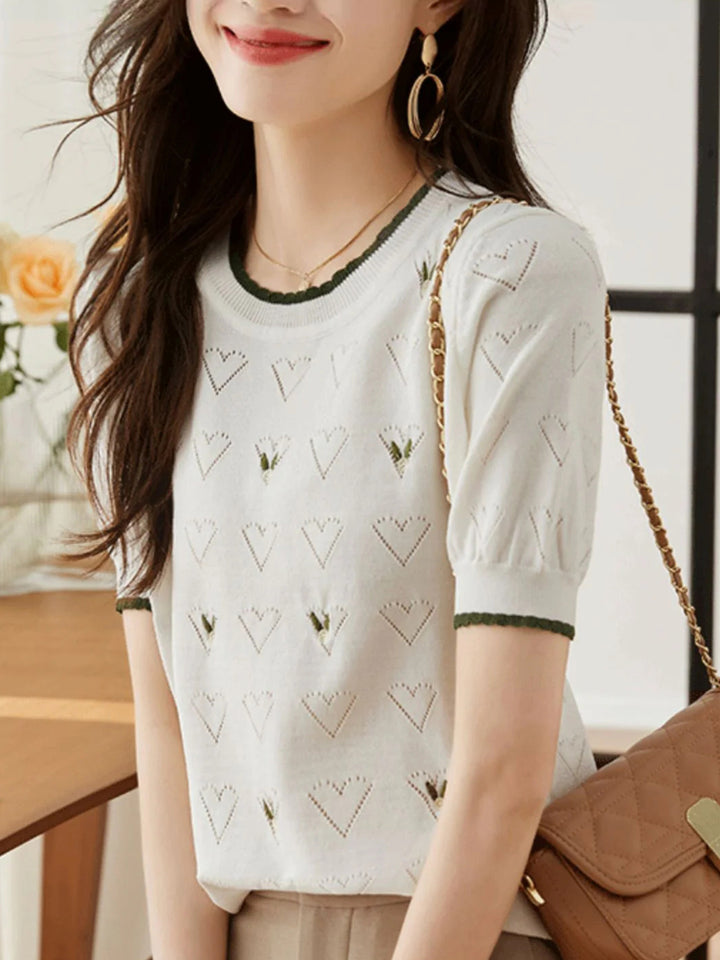 Hollow Embroidered Ice Silk Short Sleeves