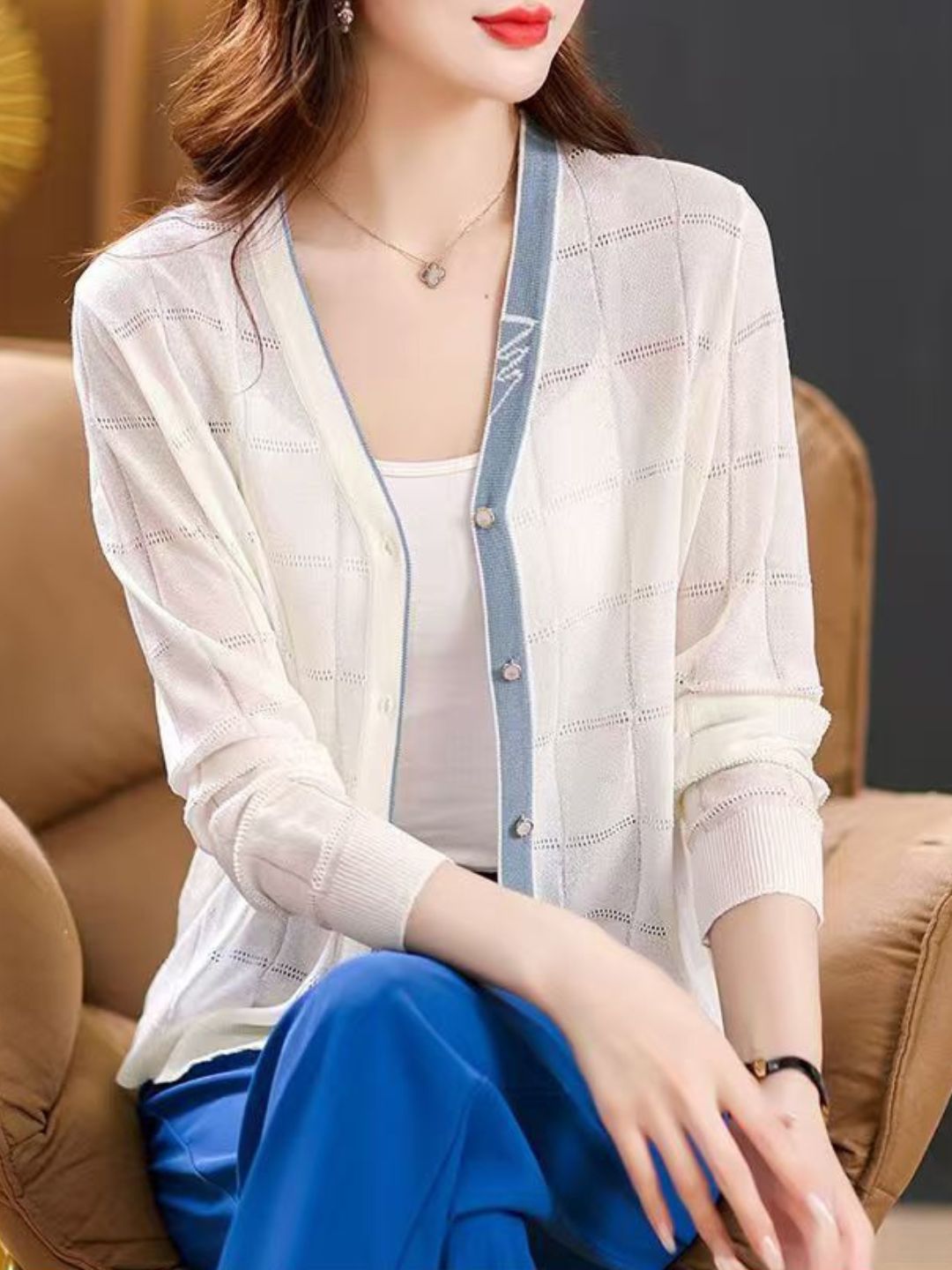 Retro Loose V-Neck Thin Cardigan